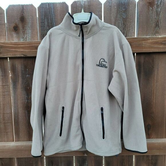 DUCKS UNLIMITED Full Zip Tan Fleece Jacket XL - Picture 2 of 7